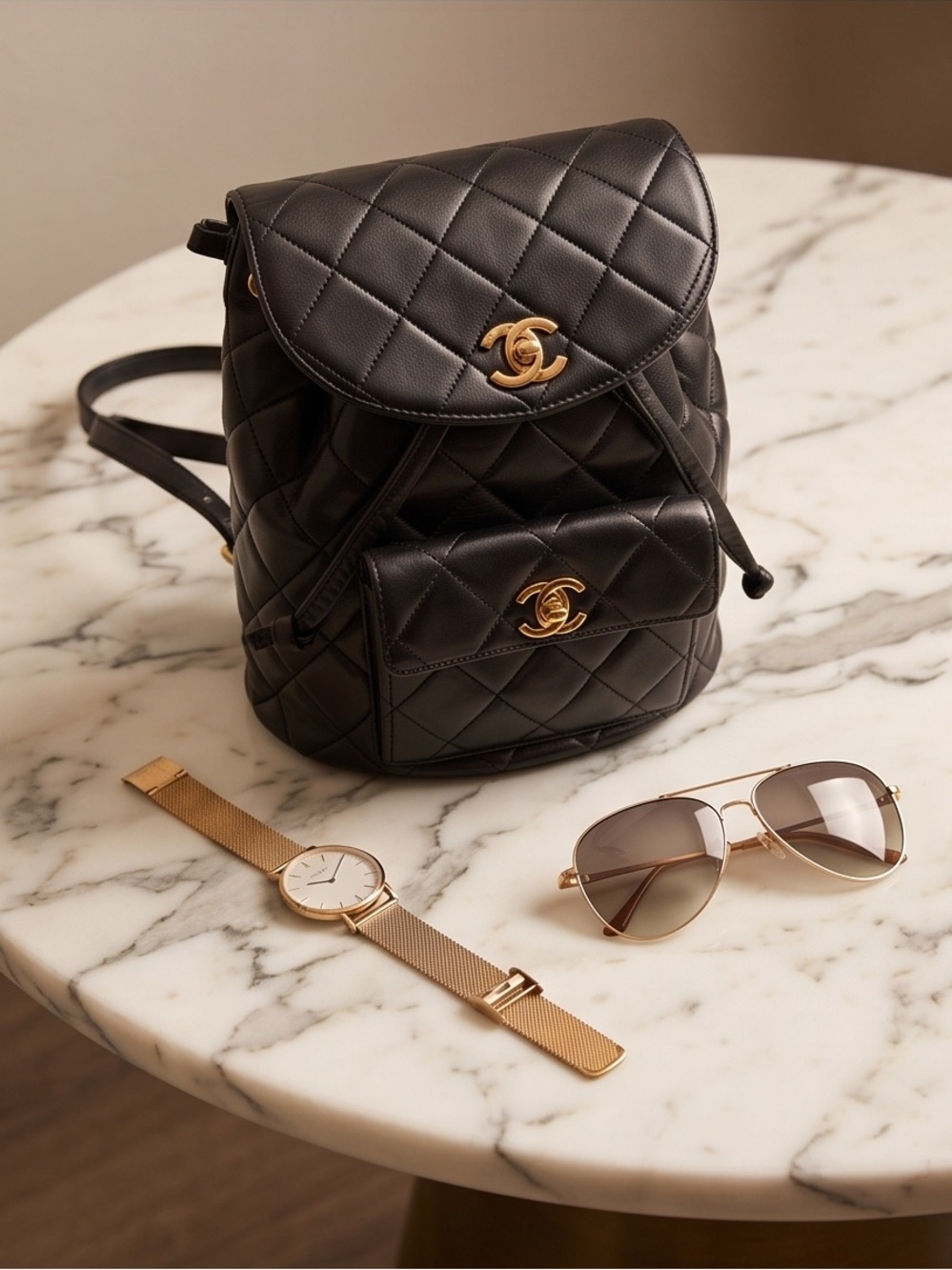 CHANEL Black Quilted Lambskin Backpack with Gold Chain Detail - Picture 11 of 14